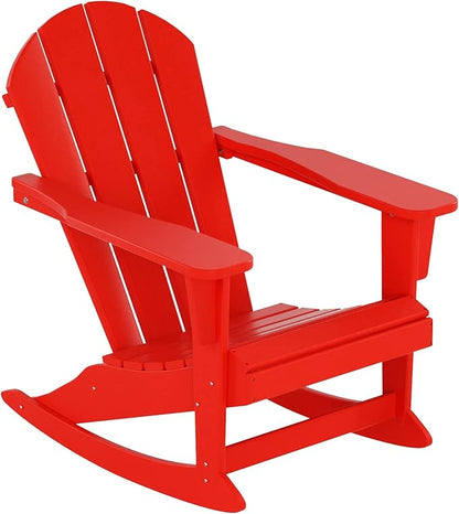 WO WESTIN OUTDOOR HDPE Laguna Outdoor Rocking Poly Adirondack Chair with Side Table 3-Piece Set, Red