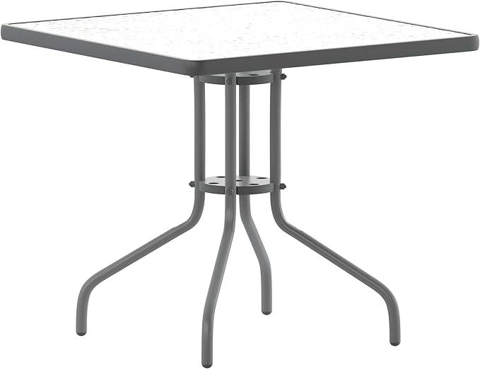 Flash Furniture Barker 31.5'' Square Tempered Glass Metal Table, Silver - Photo 1