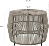 Round Outdoor Coffee Table, PE Wicker and Metal Frame, Weatherproof Gray Finish, 21.7 in Diameter - Photo 3