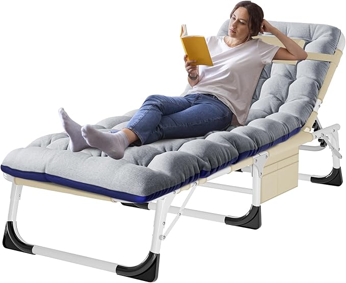 ABORON Heavy Duty Tanning Chair, Outdoor 5-Position Folding Chaise Lounge Chair with Pad - Photo 1