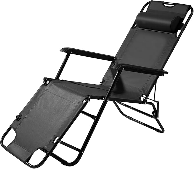 Outdoor Folding Chaise Lounge Chair, Patio Sun Lounger Reclining Beach Chair Sun Patio Pool Lawn Recliner Chair (Black)