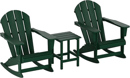 WO WESTIN OUTDOOR HDPE Laguna Outdoor Rocking Poly Adirondack Chair with Side Table 3-Piece Set, Dark Green