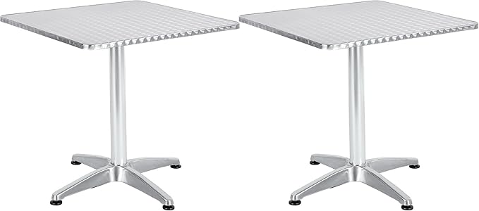 BTEXPERT Set of 2, Indoor Outdoor 27.5" Square Restaurant Table for Patio Stainless Steel Silver Aluminum Furniture - Photo 1