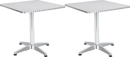 BTEXPERT Set of 2, Indoor Outdoor 27.5" Square Restaurant Table for Patio Stainless Steel Silver Aluminum Furniture with Base