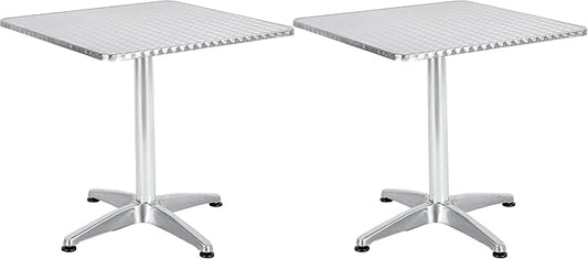 BTEXPERT Set of 2, Indoor Outdoor 27.5" Square Restaurant Table for Patio Stainless Steel Silver Aluminum Furniture with Base