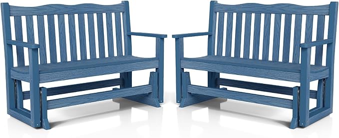 Stoog Outdoor Gliders Set of 2, All-Weather HIPS Glider Bench for Porch, Never Fade or Rot, Blue - Photo 1
