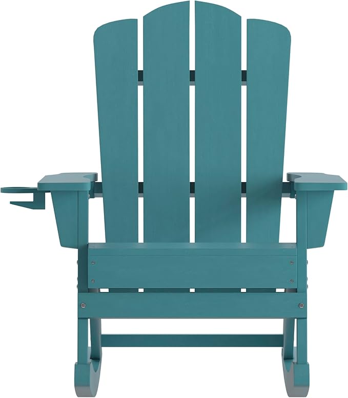 Taylor & Logan Nellis Adirondack Rocking Chair with Cup Holder, Weather Resistant HDPE Adirondack Rocking Chair in Blue