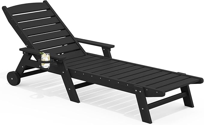 SERWALL Patio Chaise Lounge Chair, 78'' Long HDPE 5 Positions Adjustable Outdoor Lounger - Photo 1