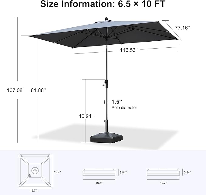 PURPLE LEAF Patio Chaise Lounge with 10' x 6.5' Tilt Umbrella Outdoor Lounge Chair Beach Pool Sunbathing Lawn Lounger, Base and Side Table Included, Light Grey