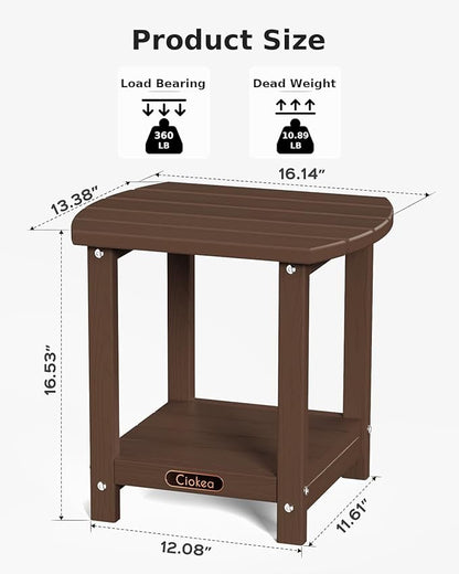 Ciokea Adirondack Outdoor Side Table, 2-Tier Sturdy Patio End Table Weather Resistant, Morden Side Table for Patio, Pool, Porch, Brown