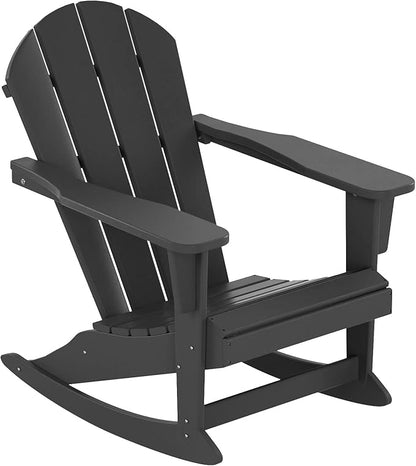 WO WESTIN OUTDOOR HDPE Laguna Outdoor Rocking Poly Adirondack Chair with Side Table 3-Piece Set, Gray