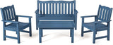 Stoog 4-Piece Patio Furniture Set, All-Weather HIPS Outdoor Dining Set, Includes 1 Bench, 2 Chairs, 1 Coffee Table, Blue - Photo 1