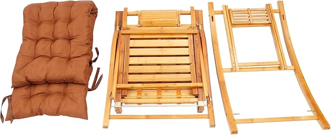 Folding Bamboo Rocking Chair, Adjustable Back Patio Reclining Chair with Headrest Pillow - Photo 9