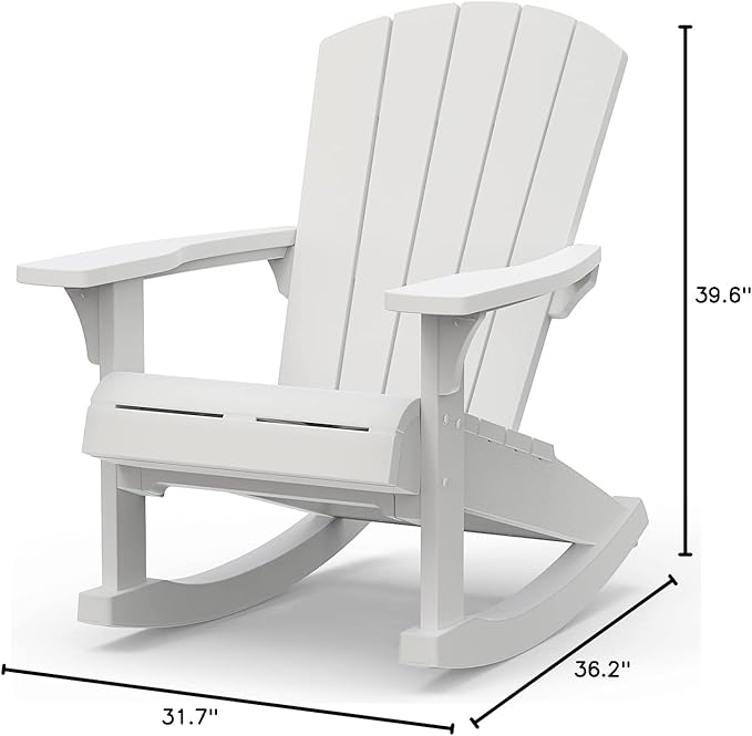 Keter Adirondack Rocker Resin Outdoor Furniture Patio Chair -Perfect for Porch, Pool, and Fire Pit Seating, White