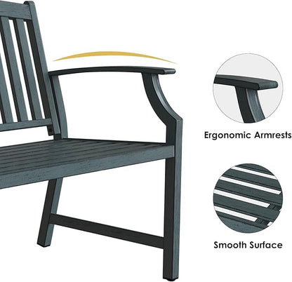 Grand patio 52" Farmhouse Outdoor Bench, Garden Benches with Rust Free Metal Powder Coated Frame and Aluminum Backrest, Faux Wood Grain Finish Frame Patio Bench for Front Porch, Weathered Blue