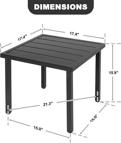 NUU GARDEN Square Outdoor Side Table with Slatted Top and Adjustable Feet, Powder-Coated Metal Patio Table, All-Weather Patio Coffee Table for Backyard Pool Porch Garden Lawn, Black