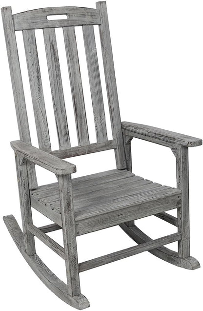 Oversized Wooden Rocking Chair for Porch & Patio, 21" Wide Seat High Back Fir Wood Rocker, Heavy Duty 300 lbs Outdoor Indoor Rocking Chair for Garden, Balcony, Living Room,Gray