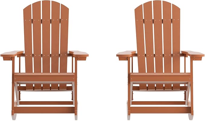 Flash Furniture Savannah Poly Resin Wood Adirondack Rocking Chair - All Weather Red Polystyrene - Stainless Steel Hardware - Set of 2