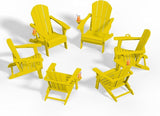Folding Adirondack Chairs with Cup Holders, Set of 6 HDPE Plastic Outdoor Chairs, Weather Resistant, Real Wood Look - Photo 1