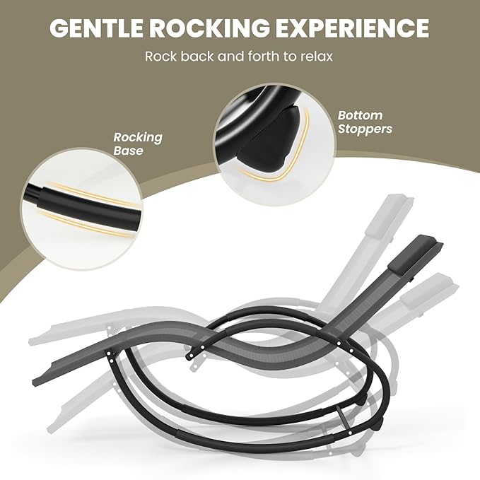Giantex Outdoor Rocking Lounge Chair, Zero Gravity Rocking Chair with Removable Headrest, Breathable Backrest & Seat - Photo 4