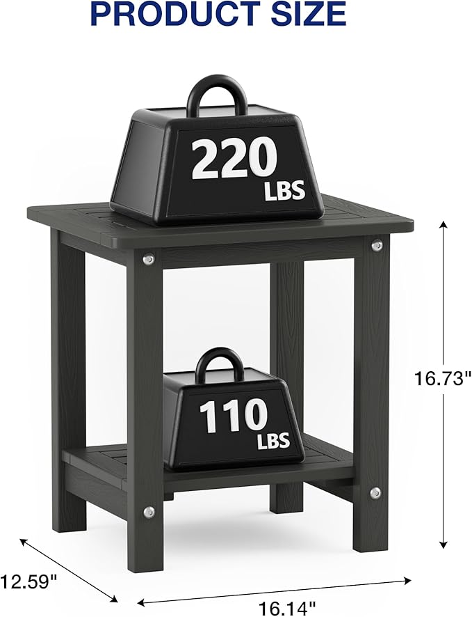 YEFU Outdoor Side Table for Patio: 16" HIPS Weather - Resistant Adirondack Tables - Waterproof Small Square End Tables - Photo 3