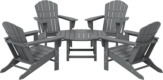 WestinTrends Dylan 5-Piece Outdoor Patio HDPE Adirondack Chair with Round Coffee Table Conversation Set, Gray