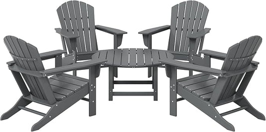 WestinTrends Dylan 5-Piece Outdoor Patio HDPE Adirondack Chair with Round Coffee Table Conversation Set, Gray