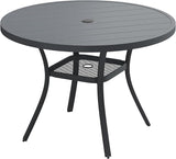 Patio Dining Table for 4, Round Metal Outdoor Table with Storage Shelf, 1.57" Umbrella Hole - Photo 1