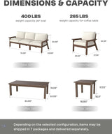 HDPE Patio Furniture Set with Cantilever Umbrella, Outdoor Couch with Washable Thick Beige Cushions & Tables - Photo 2