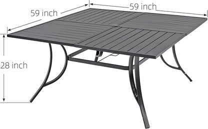 59" Large Square Outdoor Patio Table with Adjustable Umbrella Hole for 8 Person, 4.9ft All Weather Metal Outdoor Dining Table - Black