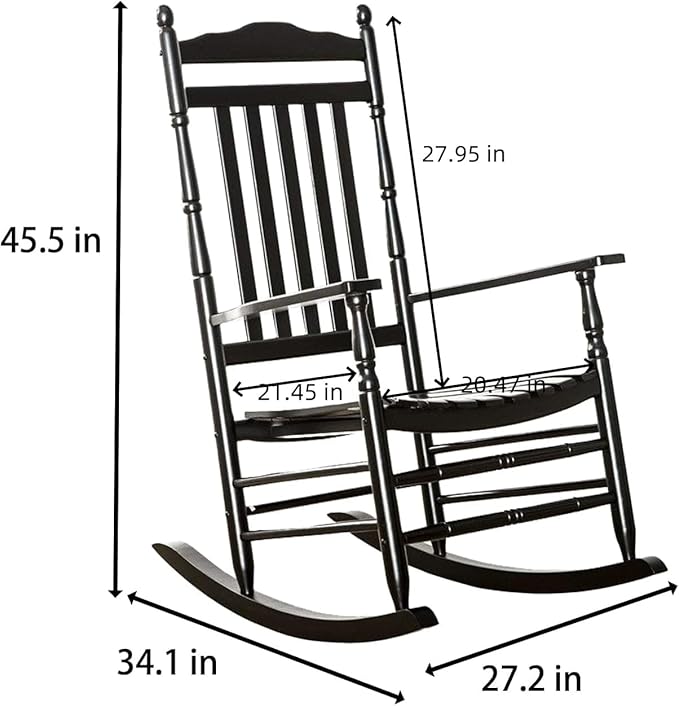 Wooden Rocking Chair for Adults 3 Piece Outdoor Furniture Set with Outside Side Table for Patio Porch Lounge Balcony, Black