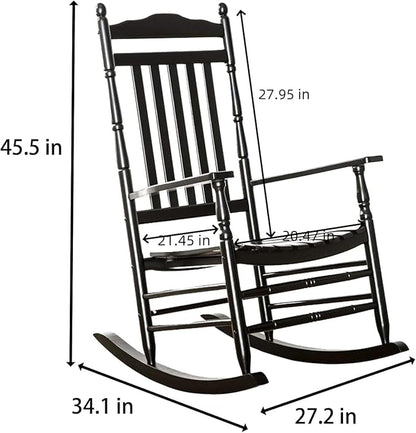 Wooden Rocking Chair for Adults 3 Piece Outdoor Furniture Set with Outside Side Table for Patio Porch Lounge Balcony, Black