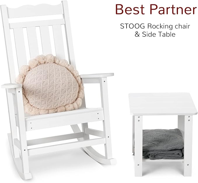 Stoog All-Weather Outdoor & Indoor Rocking Chair, Porch Rocker with 400 lbs Weight Capacity, Front Porch Rocking Chair, for Patio, Backyard, Lawn, Garden and Fire Pit, White