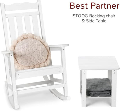 Stoog Set of 2 Outdoor Rocking Chairs, HIPS Plastic Porch Rocker with 400 lbs Weight Capacity, for Backyard, Fire Pit, Lawn, Garden and Indoor, White