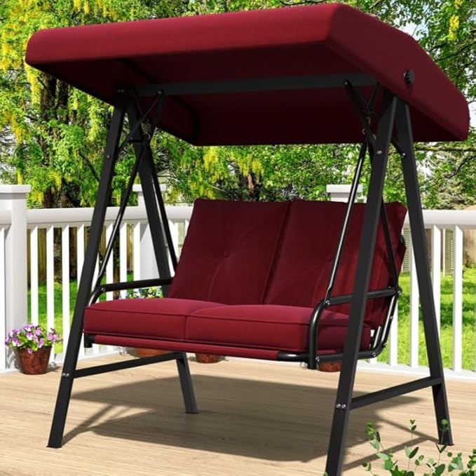 AECOJOY 2-Seat Outdoor Patio Swing Chair with Adjustable Canopy, Porch Swings Chairs for Adult - Photo 1