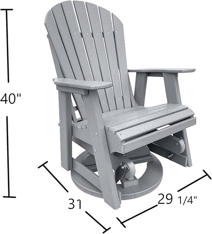 Phat Tommy Glider for Outside Patio - Outdoor Swivel Glider Chair - Poly Outdoor Furniture, Adirondack Porch Glider Chair, Grey