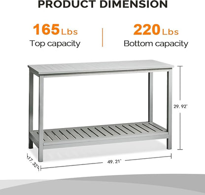 VINGLI 49in Solid Wood Outdoor Console Table, 2-Shelf Wooden Outdoor Accent Plant Table Multifunctional Buffet Bar Storage Organizer for Indoor Patio Porch and Entryway (Gray)