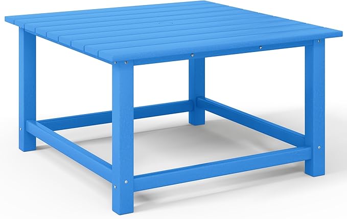 Costaelm Patio Conversation Table, Tatio Accent HDPE Outdoor Weather Resistant, Square Outdoor Porch Balcony Patio Drink Table for Outside, Pool, Backyard, Pacific Blue