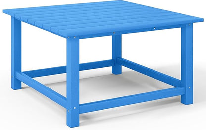 Costaelm Patio Conversation Table, Tatio Accent HDPE Outdoor Weather Resistant, Square Outdoor Porch Balcony Patio Drink Table for Outside, Pool, Backyard, Pacific Blue