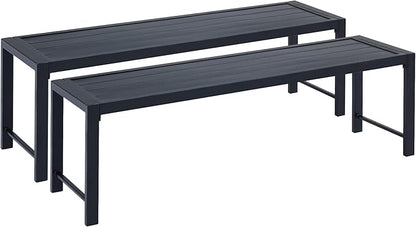 VICLLAX 2 Pieces Outdoor Garden Backless Bench, 51.2" Metal Bench Steel Frame for Porch, Lawn, Balcony, Backyard and Park, Black