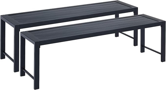 VICLLAX 2 Pieces Outdoor Garden Backless Bench, 51.2" Metal Bench Steel Frame for Porch, Lawn, Balcony, Backyard and Park, Black