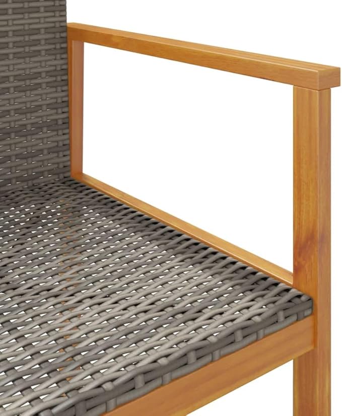 Patio Chairs 2 pcs Gray Poly Rattan&Solid Wood Sillas para Patio Lawn Chairs for Dining Table Garden Chair for Picnic Study Courtyard Living Room