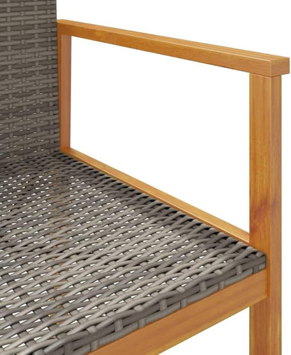 Patio Chairs 2 pcs Gray Poly Rattan&Solid Wood Sillas para Patio Lawn Chairs for Dining Table Garden Chair for Picnic Study Courtyard Living Room