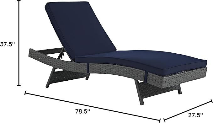 Modway Sojourn Wicker Rattan Outdoor Patio Sunbrella Fabric Chaise Lounge in Canvas Navy - Photo 3