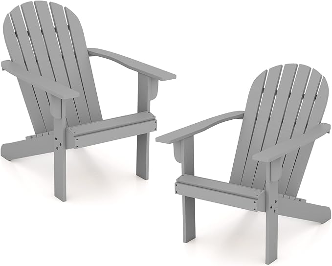 Giantex Acacia Wood Adirondack Chair Set of 2, Outdoor Fire Pit Chair with 105° Inclined Seat, High Backrest, 4" Wide Armrests, Patio Lounge Chair for Outside, Lawn, Backyard, Garden, Deck, Porch