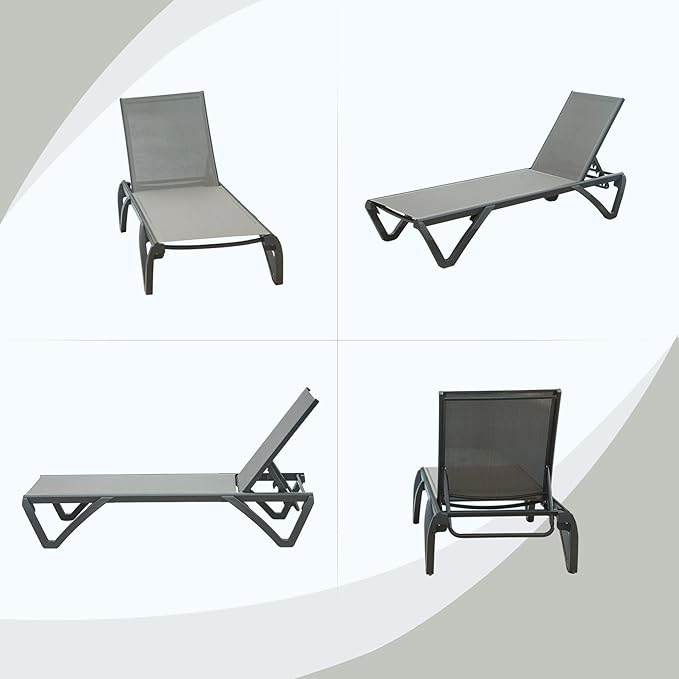 Domi Pool Lounge Chairs Set of 2, Aluminum Chaise Lounge Outdoor with Side Table - Photo 7