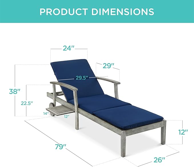 Best Choice Products 79x26in Acacia Wood Chaise Lounge Chair Recliner, Outdoor Furniture for Patio - Photo 2