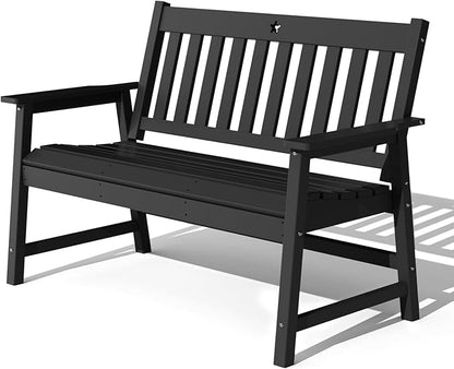 Outdoor Bench,2-Person Garden Bench,HDPE Outdoor Benches Weatherproof,Porch Bench with Backrest and Armrests for Patio,Backyard, Porch and Park,Coffee,810 Lbs Max Load Black