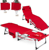 Goplus Tanning Chair with Face Arm Holes, Portable Sunbathing Chair w/4-Level Backrest, Head Pillow - Photo 1