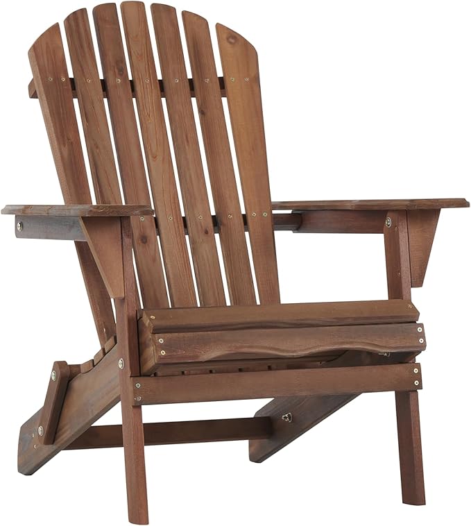 Wooden Folding Adirondack Chair Set of 2, Wood Lounge Patio Chair for Garden Outdoor - Photo 9